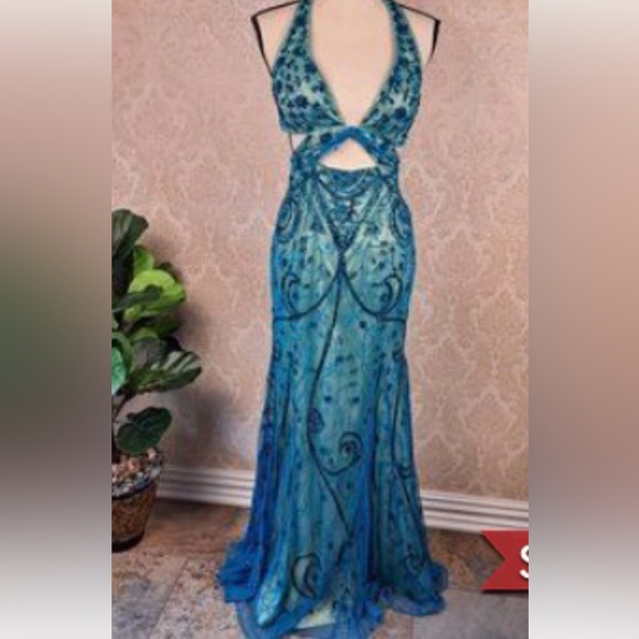NWT RARE Caché Beaded Formal Mermaid Halter‎ Cut-Out Dress HTF vintage y2k - Picture 7 of 12